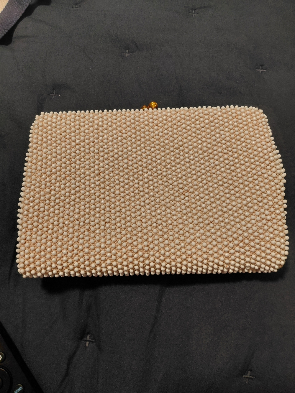 Beaded Pearl-Effect Clutch Wallet - Cream